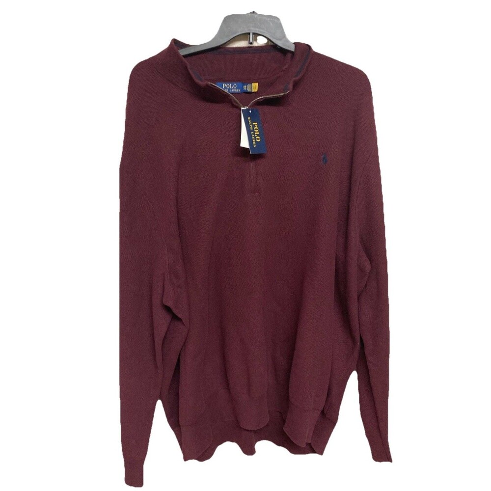 Men's Polo Ralph Lauren Mesh Knit Cotton 1/4 Zip Sweater Red Sz 6XB 6XL BIG NWT